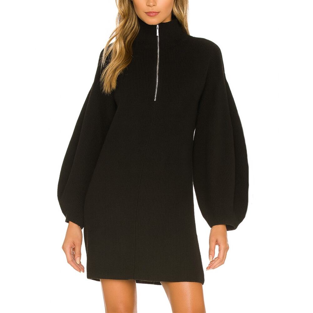 GESTUZ Black Zip Front Knit Mini Sweater Dress Size M